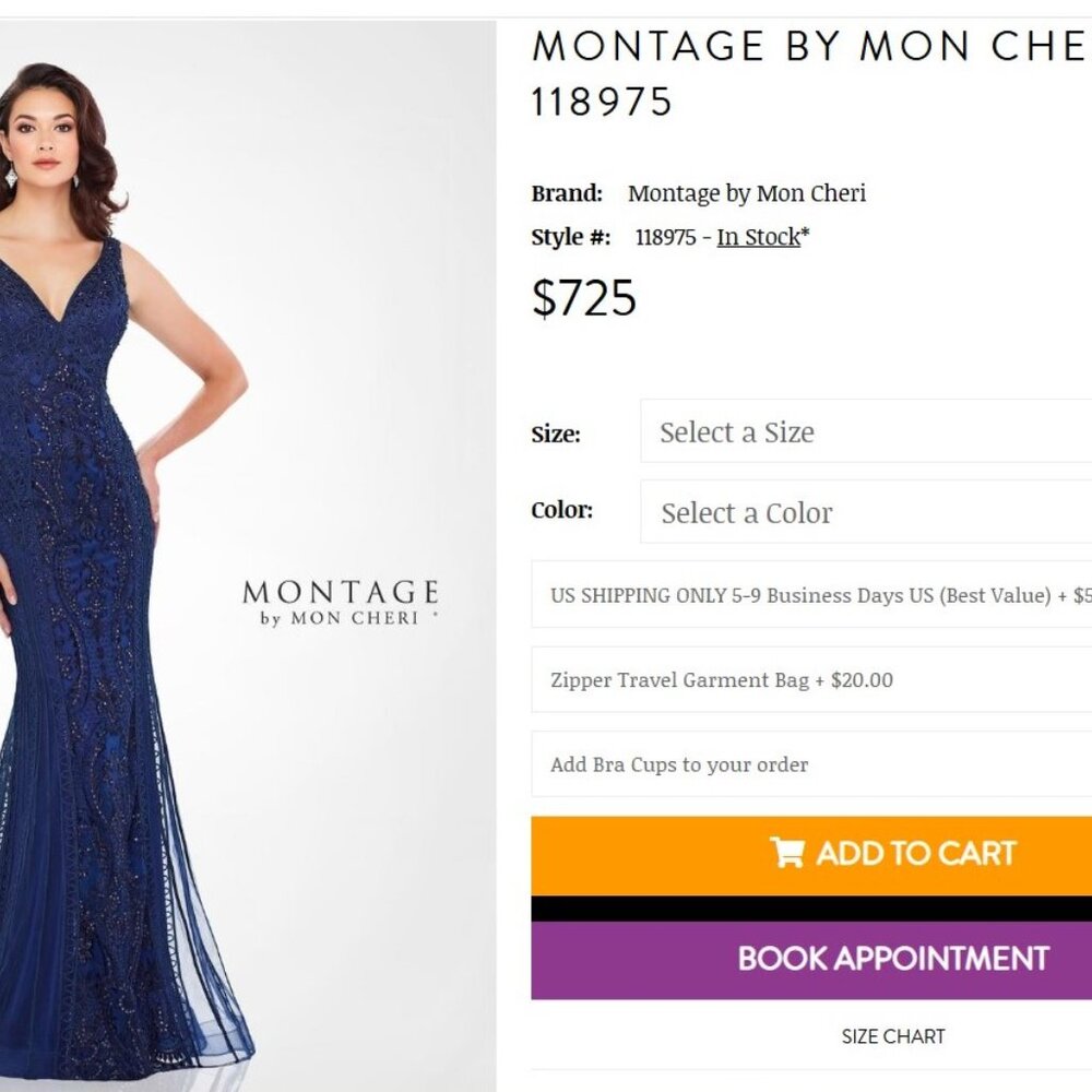 Montage by Mon Cheri Navy Blue Beaded V-Neck Evening Gown MOBride / MOGroom - Picture 3 of 7